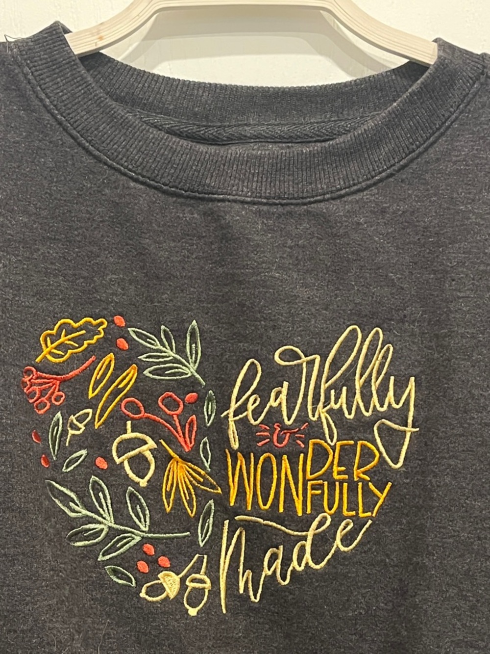 Crewneck Sweatshirt - Fearfully Wonderfully Made Embroidered Heart